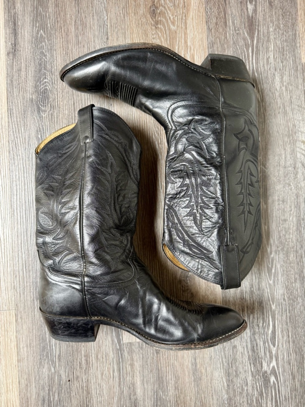Tony Lama Black Leather Men's Western Cowboy Boots Size 13D